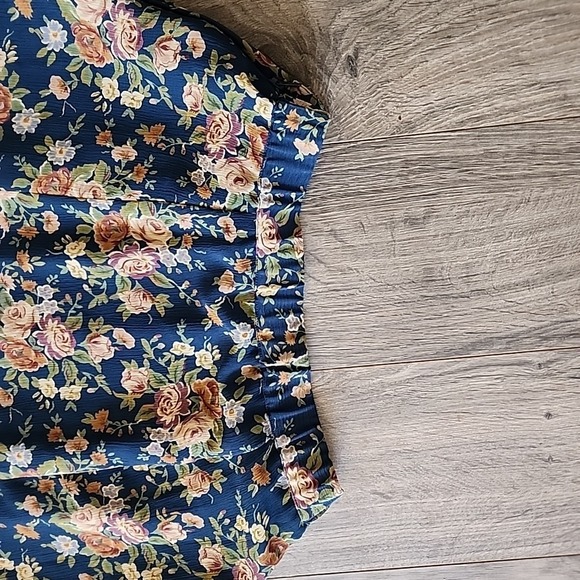 Vg Liz Claiborne LizSport Turquoise Floral Maxi Skirt sz 6 Rose Tiered 90s Fairy - Picture 12 of 13